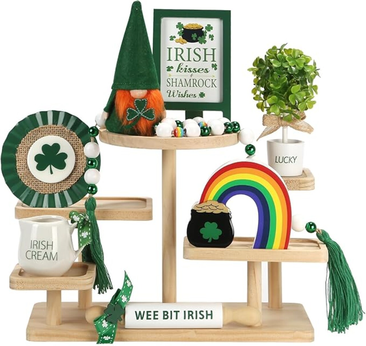 St Patrick's Day Decoration 8 PCS Tiered Tray Decor Set, Cute Tabletop Saint Patty's Day Décor for Home Shelf Mantel Fireplace Office Desk Coffee Bar Leprechaun Gnome Shamrock Irish Tray Objects